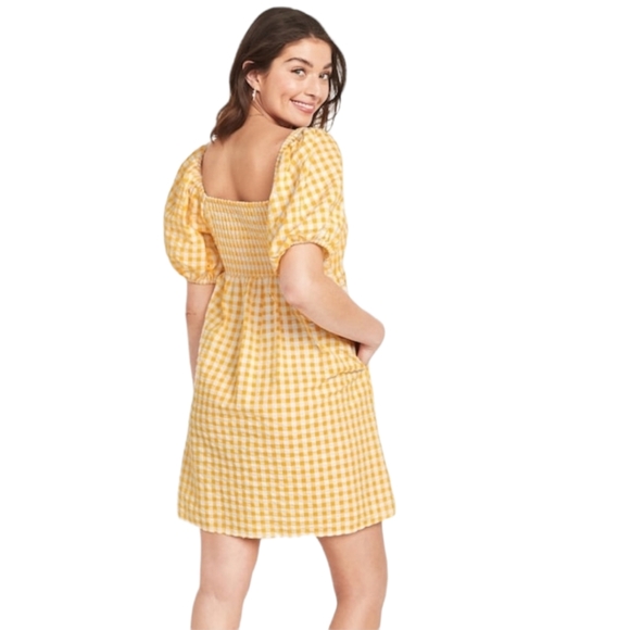 OLD NAVY Puff Sleeve Yellow Gingham Seersucker Mini Dress Fit & Flare XS Petite - Picture 3 of 7